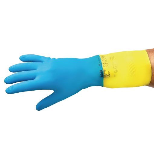Mapa Alto 405 Liquid-Proof Heavy-Duty Janitorial Gloves Blue and Yellow Small (FA296-S)