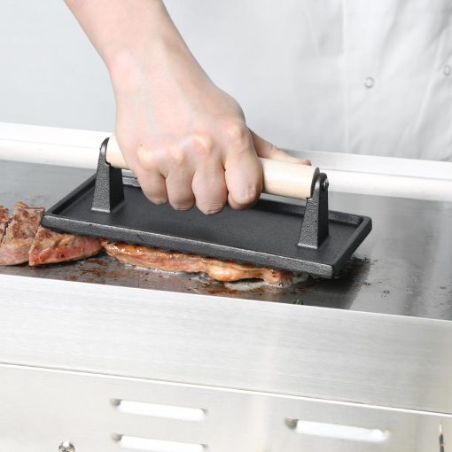 Vogue Cast Iron Steak Weight with Wood Handle (GN770)