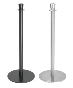 Bolero Flat Base Barrier Posts Brushed Stainless Steel 2 pack (GP639)