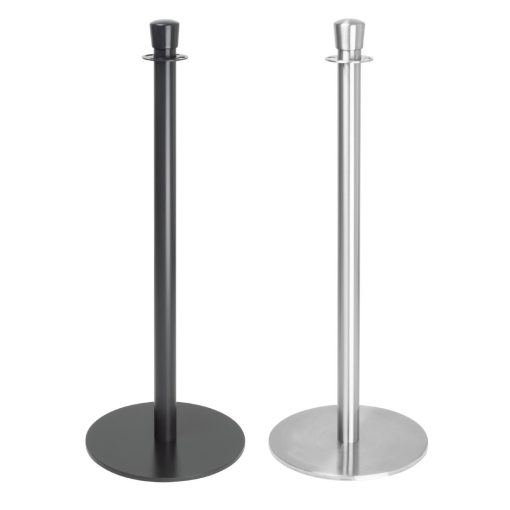 Bolero Flat Base Barrier Posts Brushed Stainless Steel 2 pack (GP639)