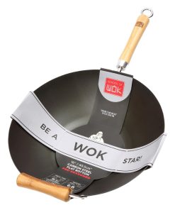 Dexam School of Wok Carbon Steel Flat Base Non-Stick Wok 405mm (HR298)