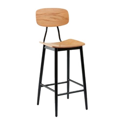 Juna Bar Stool Ply Oak and Black Steel 2 pack (HS737)