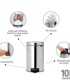 Brabantia NewIcon Pedal Bin Bucket Brilliant Steel 12Ltr (HU171)