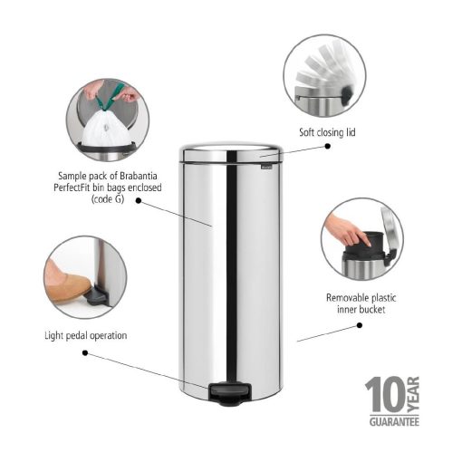 Brabantia NewIcon Pedal Bin Bucket Brilliant Steel 30Ltr (HU172)