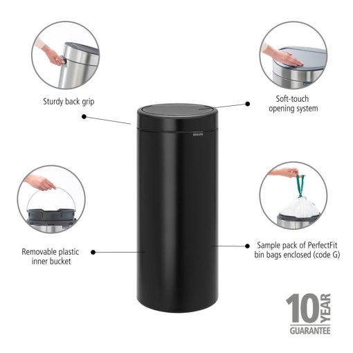 Brabantia Touch Bin Matt Black 30Ltr (HU173)