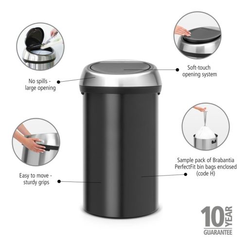Brabantia Touch Bin Matt Black 60Ltr (HU175)