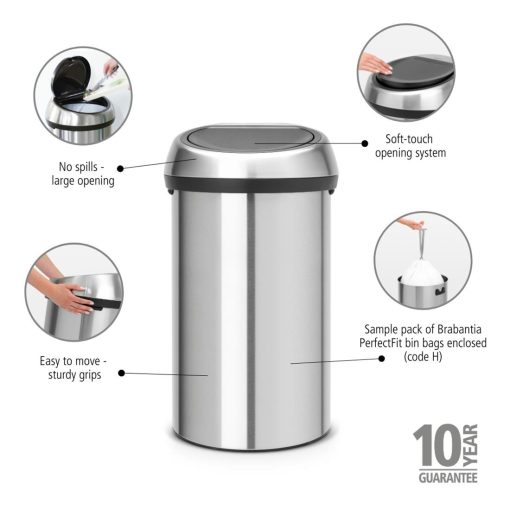 Brabantia Touch Bin Matt Steel 60Ltr (HU176)