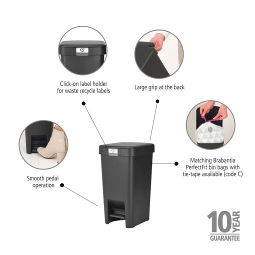 Brabantia Pedal Bin Dark Grey 10Ltr (HU183)