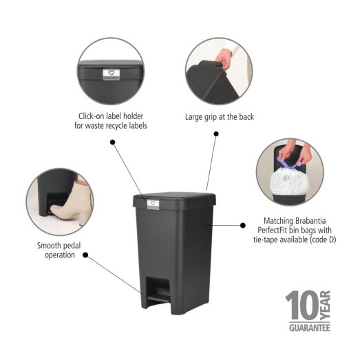Brabantia StepUp Pedal Bin Dark Grey 16Ltr (HU184)