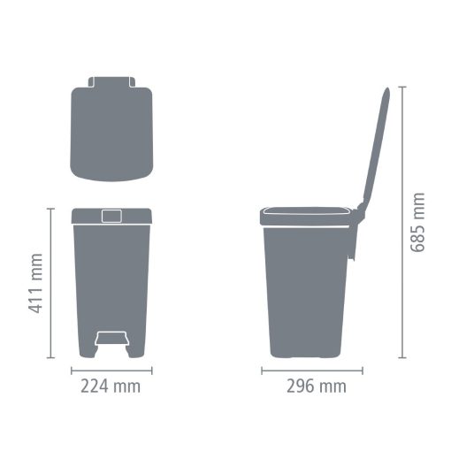 Brabantia StepUp Pedal Bin Dark Grey 16Ltr (HU184)