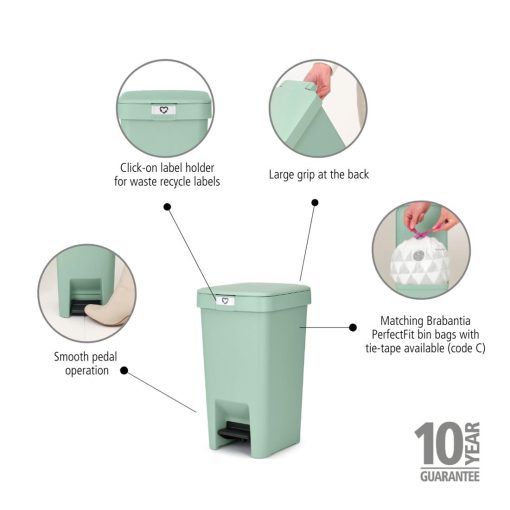 Brabantia StepUp Pedal Bin Jade Green 10Ltr (HU185)