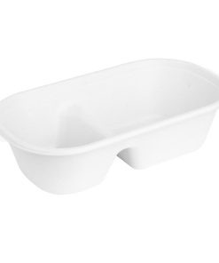 Fiesta Compostable Bagasse Oval 2-Compartment Container 900ml 100 Pack (HW628)