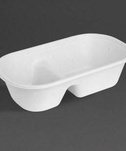 Fiesta Compostable Bagasse Oval 2-Compartment Container 900ml 100 Pack (HW628)