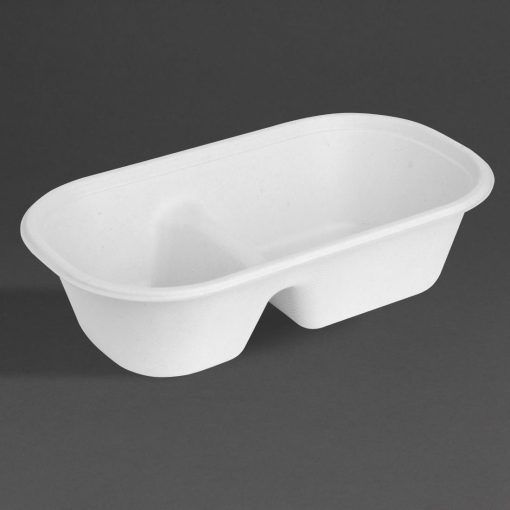 Fiesta Compostable Bagasse Oval 2-Compartment Container 900ml 100 Pack (HW628)