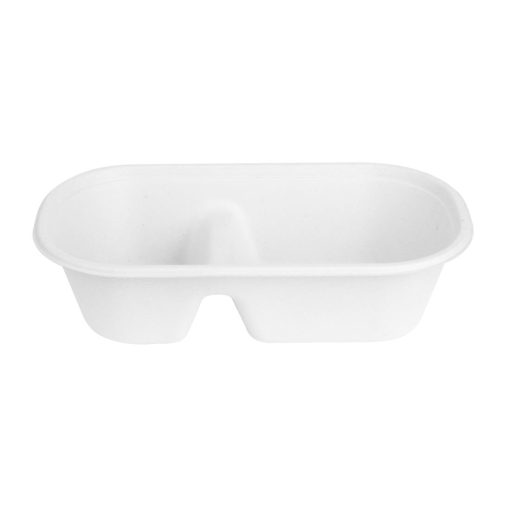 Fiesta Compostable Bagasse Oval 2-Compartment Container 900ml 100 Pack (HW628)