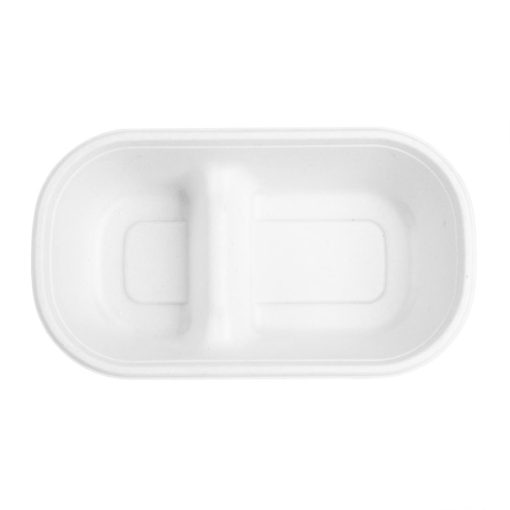 Fiesta Compostable Bagasse Oval 2-Compartment Container 900ml 100 Pack (HW628)