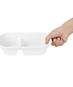 Fiesta Compostable Bagasse Oval 2-Compartment Container 900ml 100 Pack (HW628)
