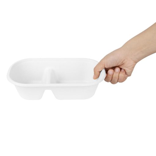 Fiesta Compostable Bagasse Oval 2-Compartment Container 900ml 100 Pack (HW628)