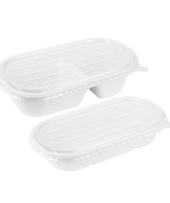 Fiesta Compostable Bagasse Oval 2-Compartment Container 900ml 100 Pack (HW628)
