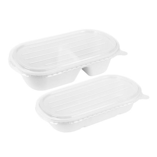 Fiesta Compostable Bagasse Oval 2-Compartment Container 900ml 100 Pack (HW628)