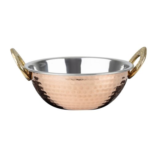 Olympia Copper Kadai Dish Stainless Steel Brass Handles 400ml (HY128)