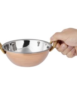 Olympia Copper Kadai Dish Stainless Steel Brass Handles 400ml (HY128)