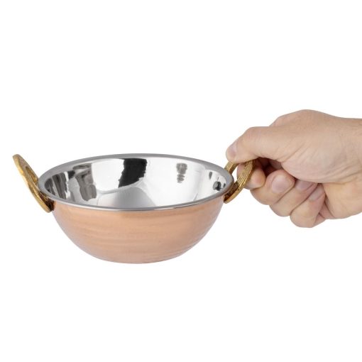 Olympia Copper Kadai Dish Stainless Steel Brass Handles 400ml (HY128)