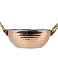 Olympia Copper Kadai Dish Stainless Steel Brass Handles 400ml (HY128)