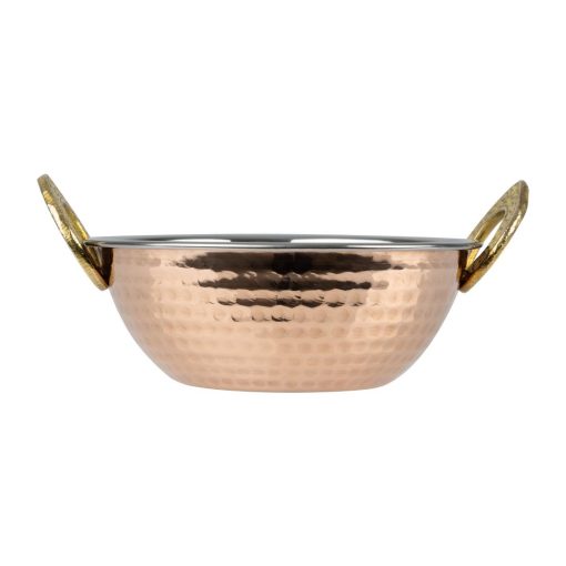Olympia Copper Kadai Dish Stainless Steel Brass Handles 400ml (HY128)