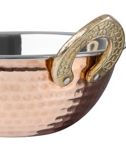 Olympia Copper Kadai Dish Stainless Steel Brass Handles 400ml (HY128)