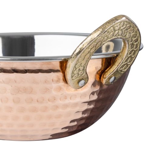 Olympia Copper Kadai Dish Stainless Steel Brass Handles 400ml (HY128)