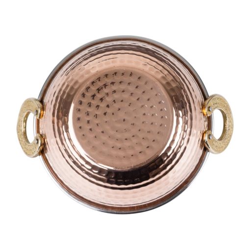 Olympia Copper Kadai Dish Stainless Steel Brass Handles 400ml (HY128)