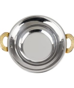 Olympia Copper Kadai Dish Stainless Steel Brass Handles 400ml (HY128)