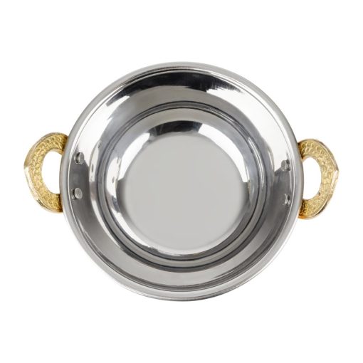 Olympia Copper Kadai Dish Stainless Steel Brass Handles 400ml (HY128)