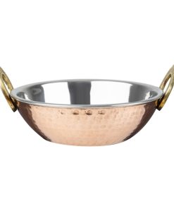 Olympia Copper Kadai Dish Stainless Steel Brass Handles 660ml (HY129)