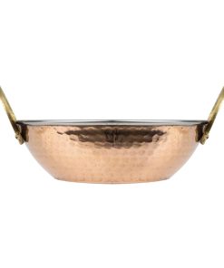 Olympia Copper Kadai Dish Stainless Steel Brass Handles 660ml (HY129)