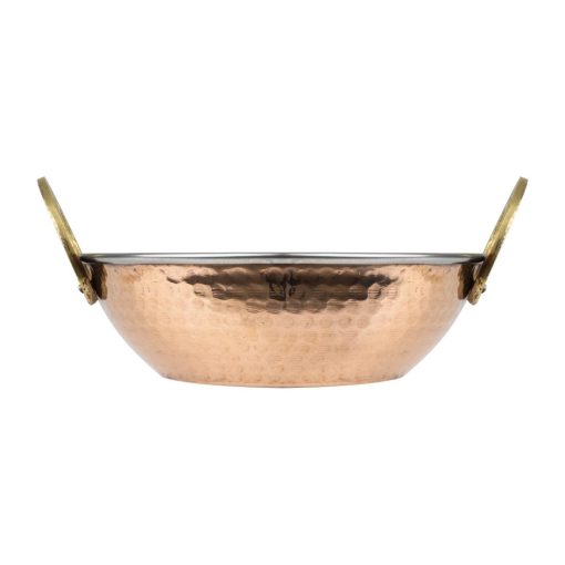 Olympia Copper Kadai Dish Stainless Steel Brass Handles 660ml (HY129)
