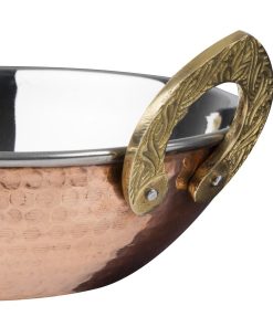 Olympia Copper Kadai Dish Stainless Steel Brass Handles 660ml (HY129)