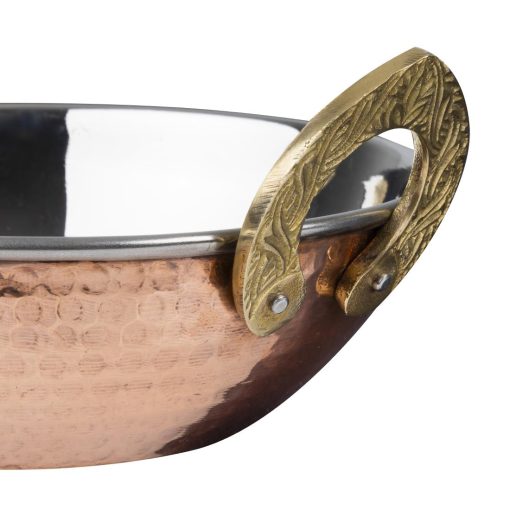 Olympia Copper Kadai Dish Stainless Steel Brass Handles 660ml (HY129)