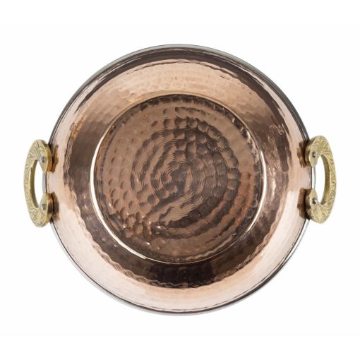 Olympia Copper Kadai Dish Stainless Steel Brass Handles 660ml (HY129)