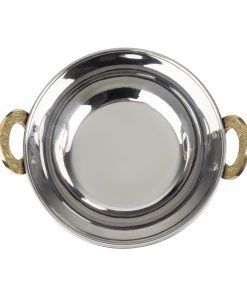 Olympia Copper Kadai Dish Stainless Steel Brass Handles 660ml (HY129)