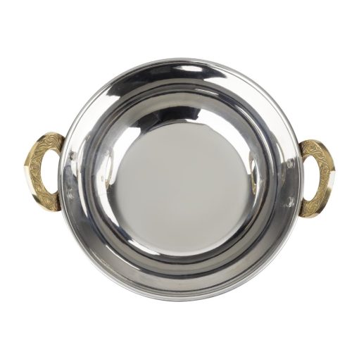 Olympia Copper Kadai Dish Stainless Steel Brass Handles 660ml (HY129)