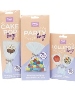 PME Cake Pop Bags with Silver Ties 254x76mm 25 Pack (HZ061)
