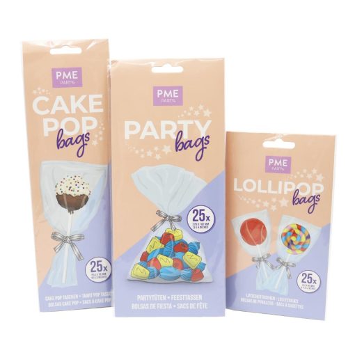 PME Cake Pop Bags with Silver Ties 254x76mm 25 Pack (HZ061)