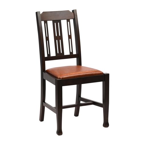 Lattice Back Dining Chair in Dark Walnut with Bison Tan Seat 6 Pack (JA273)