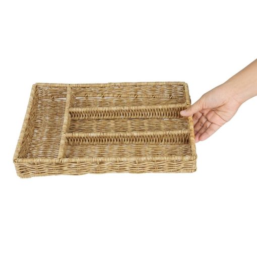Olympia Polywicker Cutlery Organiser Light Brown 340x250mm (JA350)