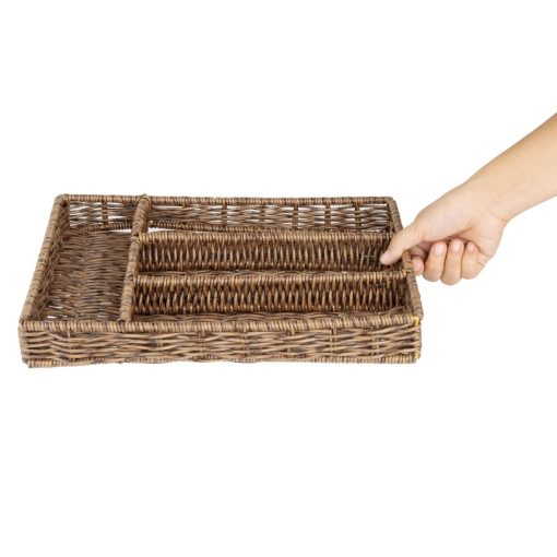 Olympia Polywicker Cutlery Organiser Dark Brown 340x250mm (JA357)