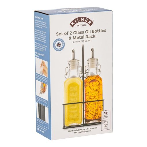 Kilner Oil Bottles and Metal Rack 300ml 2 Pack (JA611)