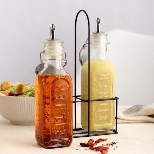 Kilner Oil Bottles and Metal Rack 300ml 2 Pack (JA611)