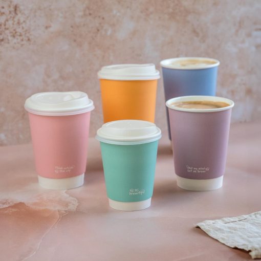 Vegware Feel Good Double Wall Hot Cups Pastel 8oz 500 Pack (JB817)